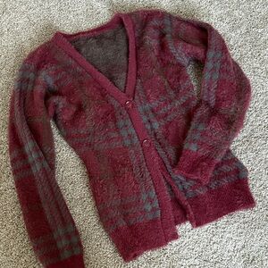 Plaid Burgundy and Gray Women's Sweater